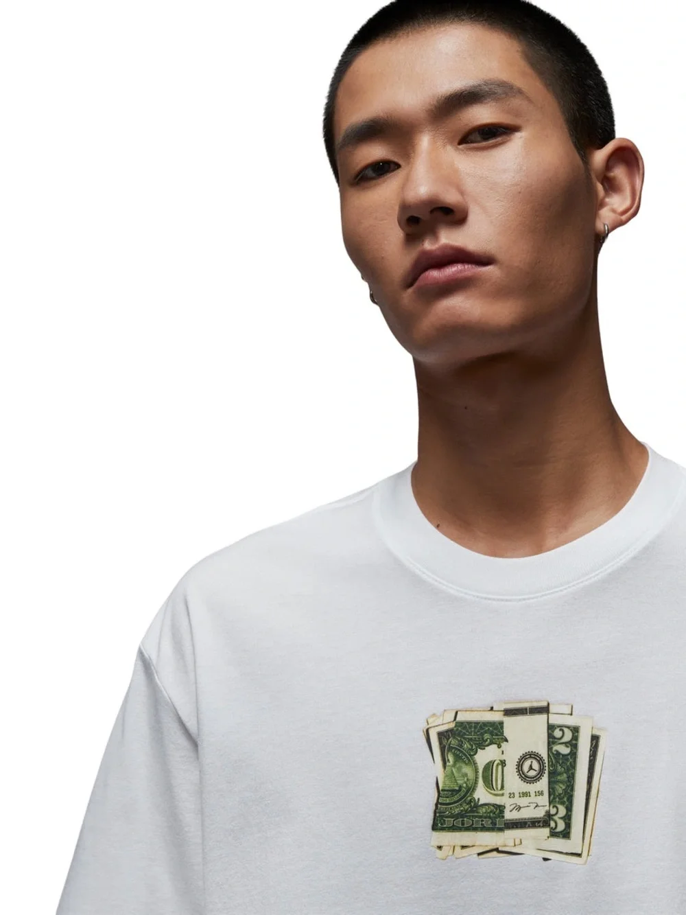Jordan White Short-Sleeve Tee with Money Chest Print